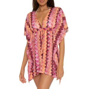 Becca 'Manu Bay' Crochet Swimsuit Cover-Up Tunic Dress, Rose Violet Multi